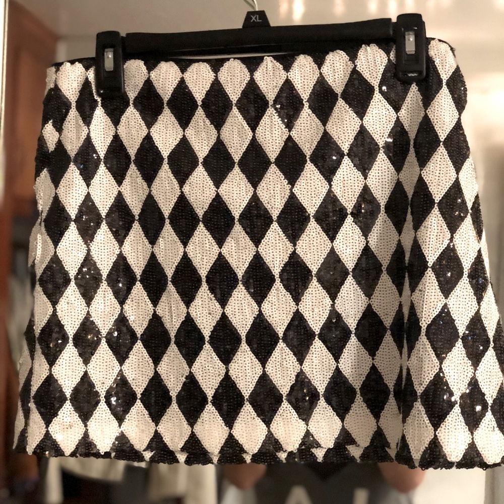 Bebe Black and White Sequined Mini Skirt